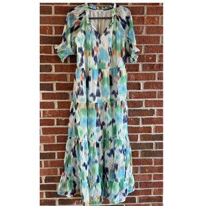 NWT Jade Melody Tam Maxi Dress XS | Watercolor Print | Tiered Swiss Dot